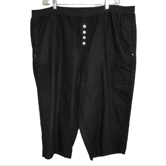 Ellos Linen Blend Stretch Waist Black Crop Cargo Pant Plus Size 28 4X New NWOTS - Picture 1 of 15